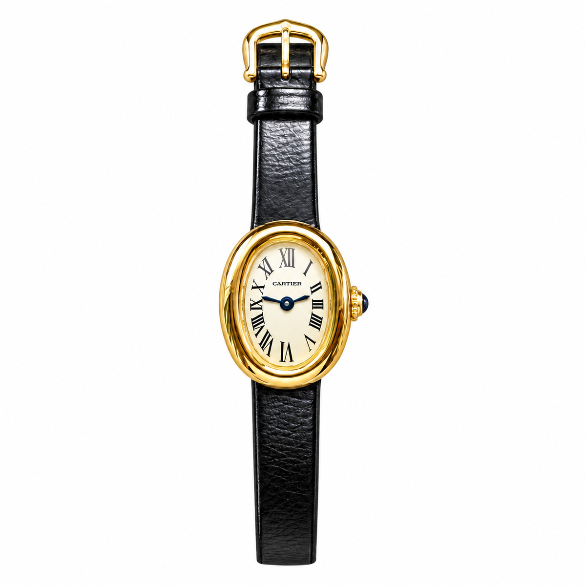 Cartier Baignoire Yellow Gold Ivory Dial Black Strap Watch – KDY