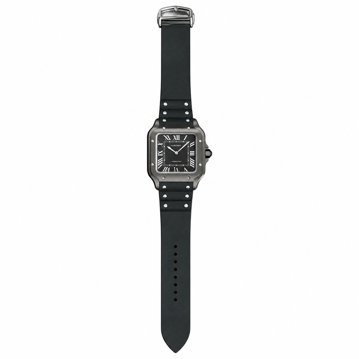 Cartier Santos de Cartier Large — Full Black ADLC, Black Dial, Roman Numerals & Black Rubber Strap, Automatic