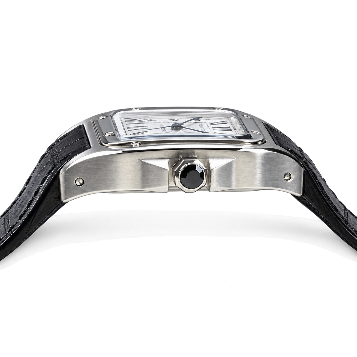 Cartier Santos 100 Large Automatic White Dial Black Alligator Leather Men's Luxury Watch Swiss Made