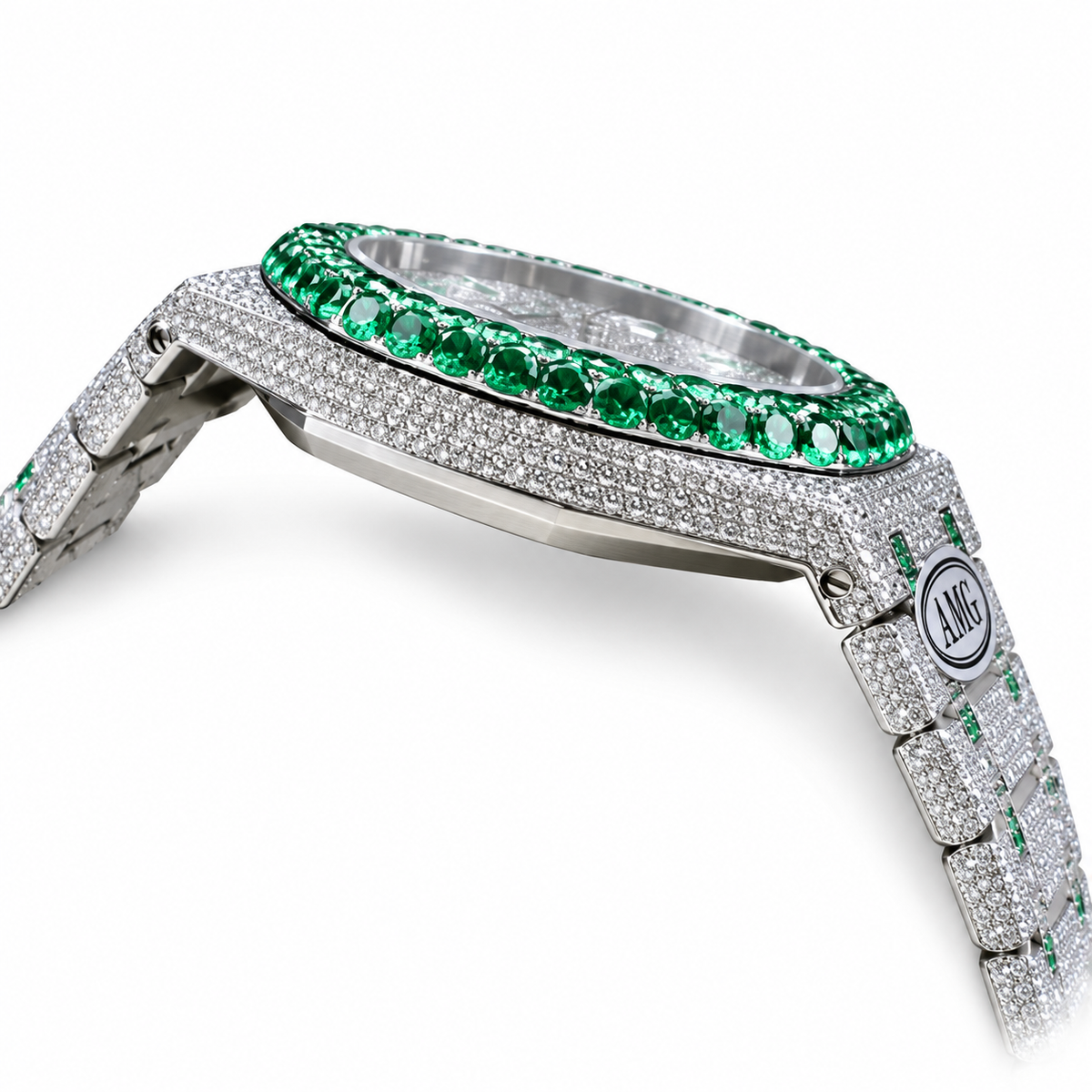 Royal Oak Iced Out – Full Diamond Pavé & Emerald Baguette AMG