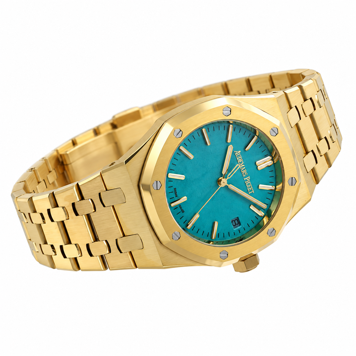 Audemars Piguet Royal Oak Yellow Gold Turquoise Tapisserie Date Watch