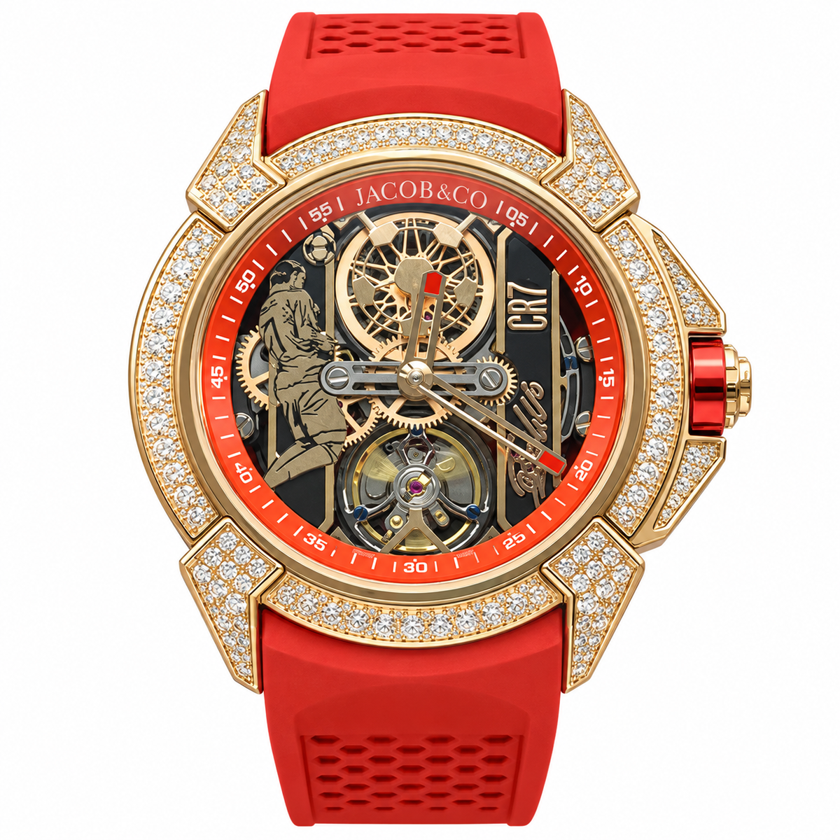 Jacob & Co. Epic X CR7 Cristiano Ronaldo 18K Yellow Gold Diamond Tourbillon Red Rubber Watch