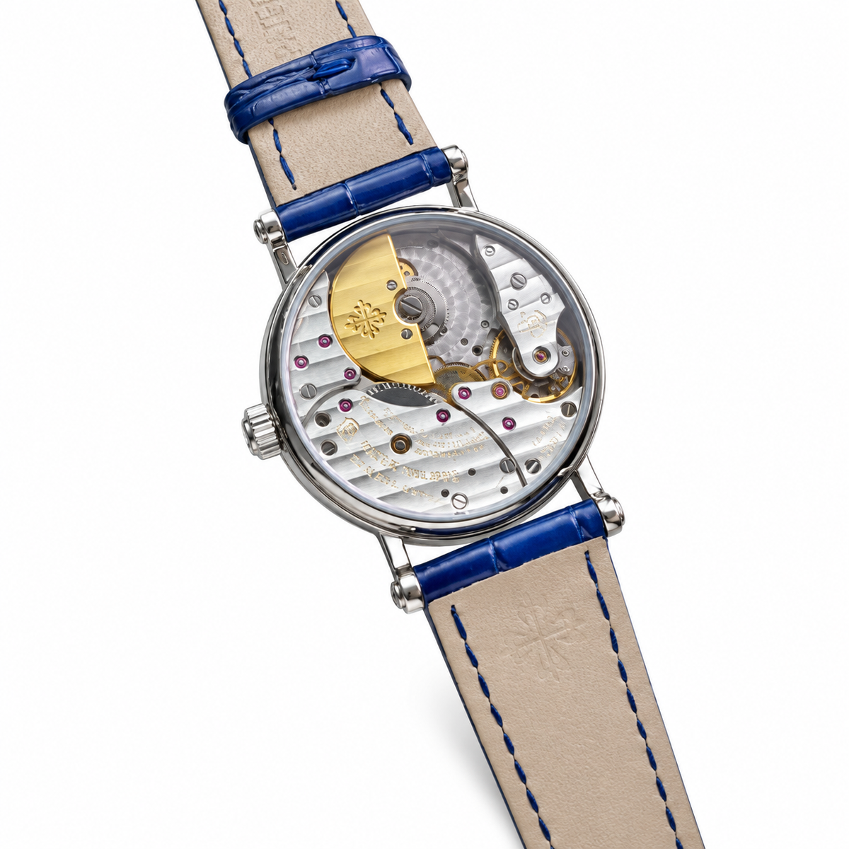 Patek Philippe Calatrava — 18K White Gold, Diamond Bezel & Blue Alligator Strap