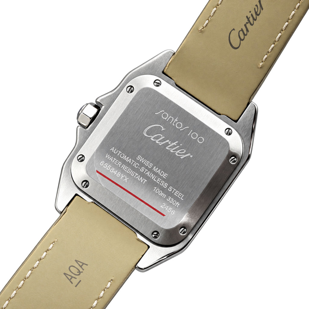 Cartier Santos-Dumont Small — Steel, White Dial, Roman Numerals & Beige Alligator Strap, Women