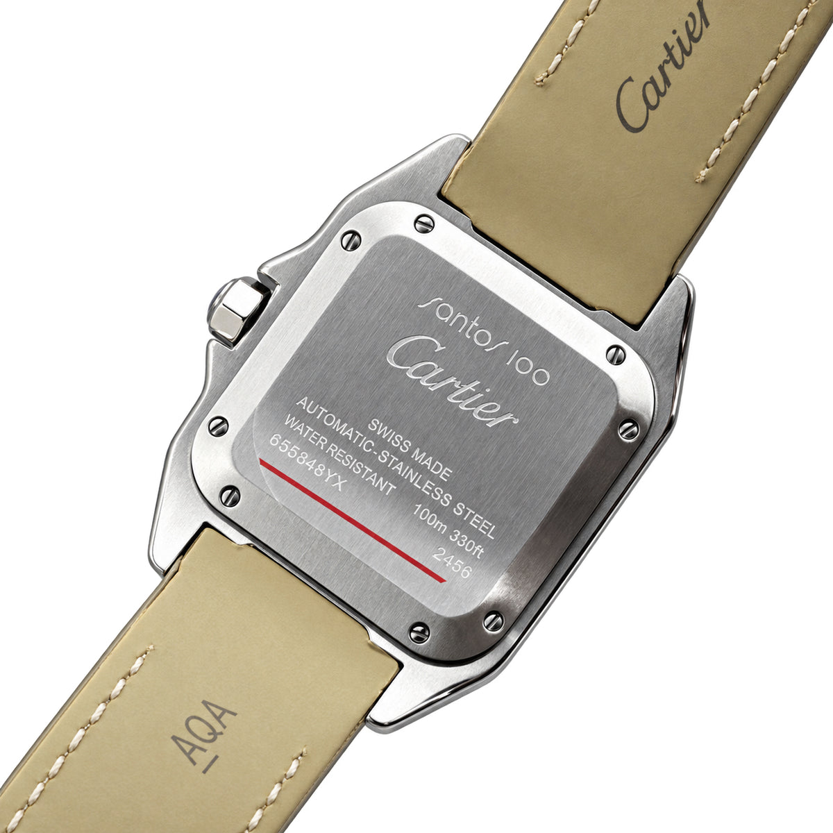 Cartier Santos-Dumont Small — Steel, White Dial, Roman Numerals & Beige Alligator Strap, Women
