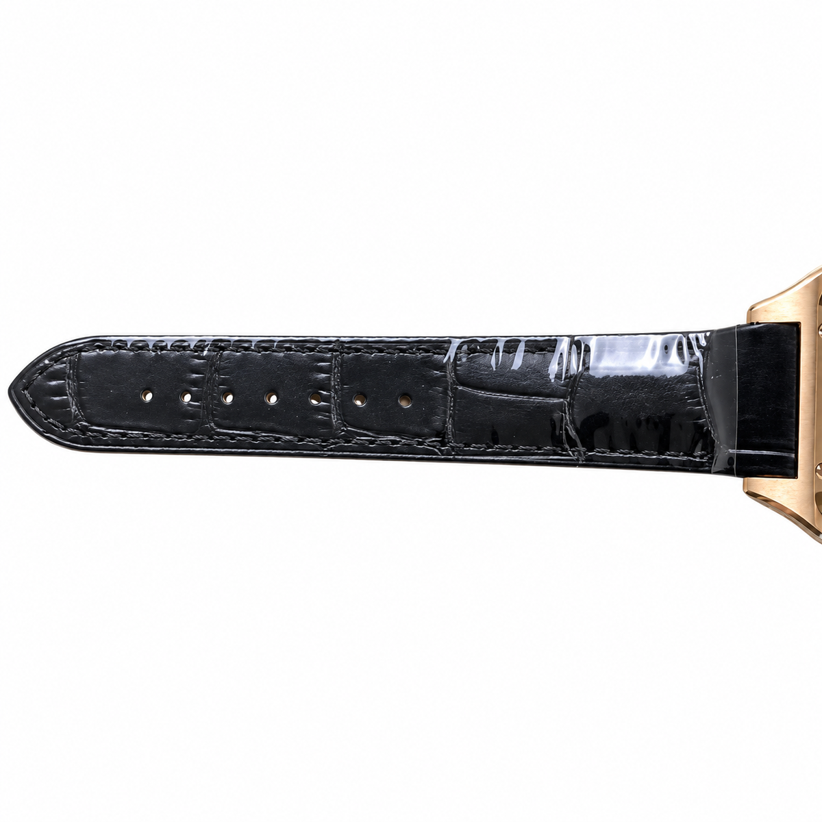 Cartier Santos-Dumont Large Rose Gold Silver Dial Manual Black Strap Watch – KDY