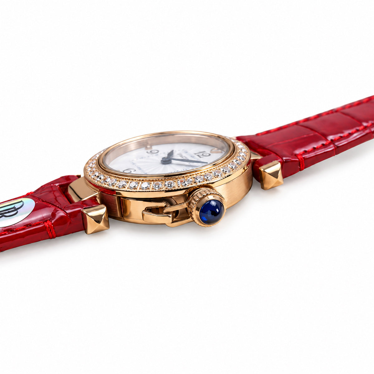 Cartier Pasha Rose Gold Diamond Bezel Red Leather Watch
