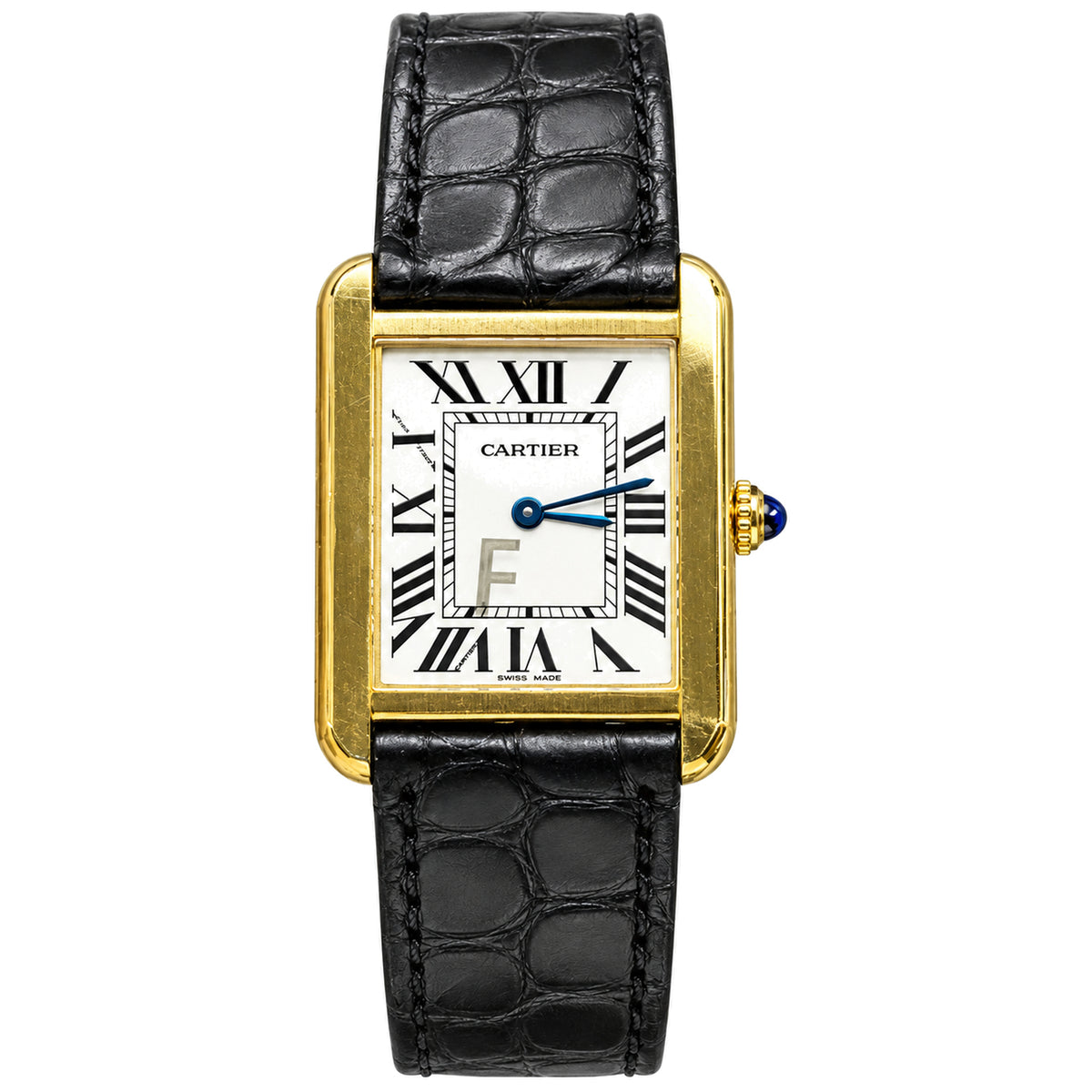 Cartier Tank Solo — 18K Yellow Gold, White Dial & Black Alligator Strap