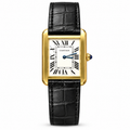 Cartier Tank Solo Large 18K Yellow Gold Ivory Dial Manual-Winding Black Alligator Strap Watch