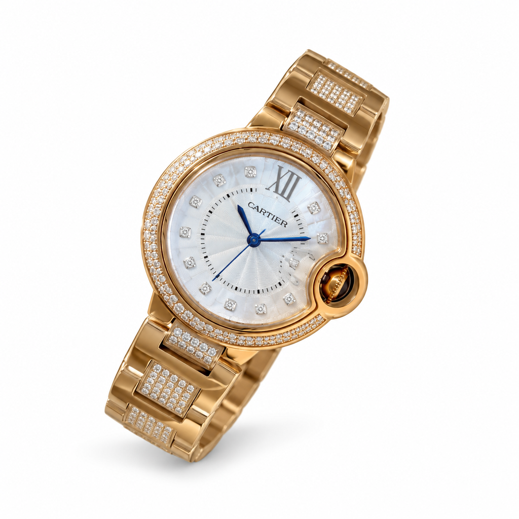 Cartier Ballon Bleu de Cartier — 18K Rose Gold, Diamond Bezel & Diamond Bracelet