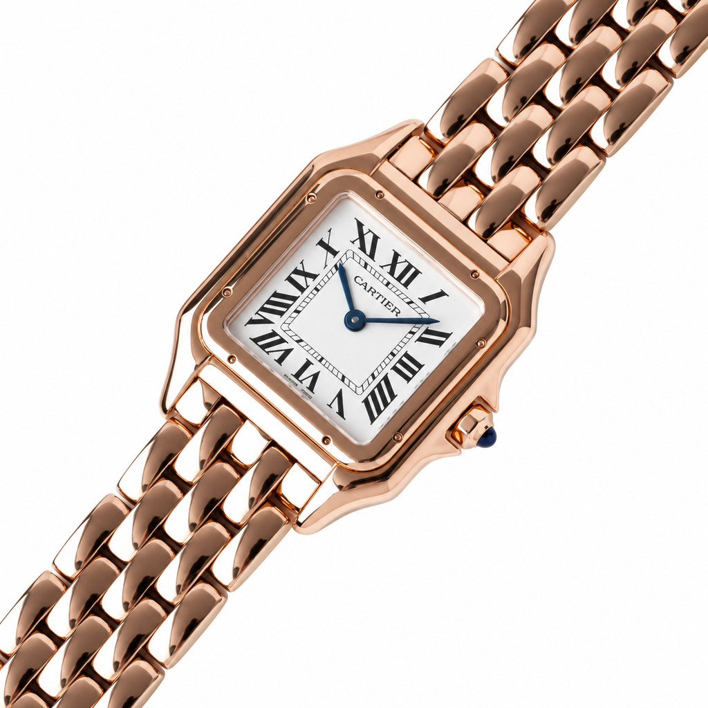 Cartier Panthère de Cartier — 18K Rose Gold Case & Bracelet, White Dial, Sapphire Crown