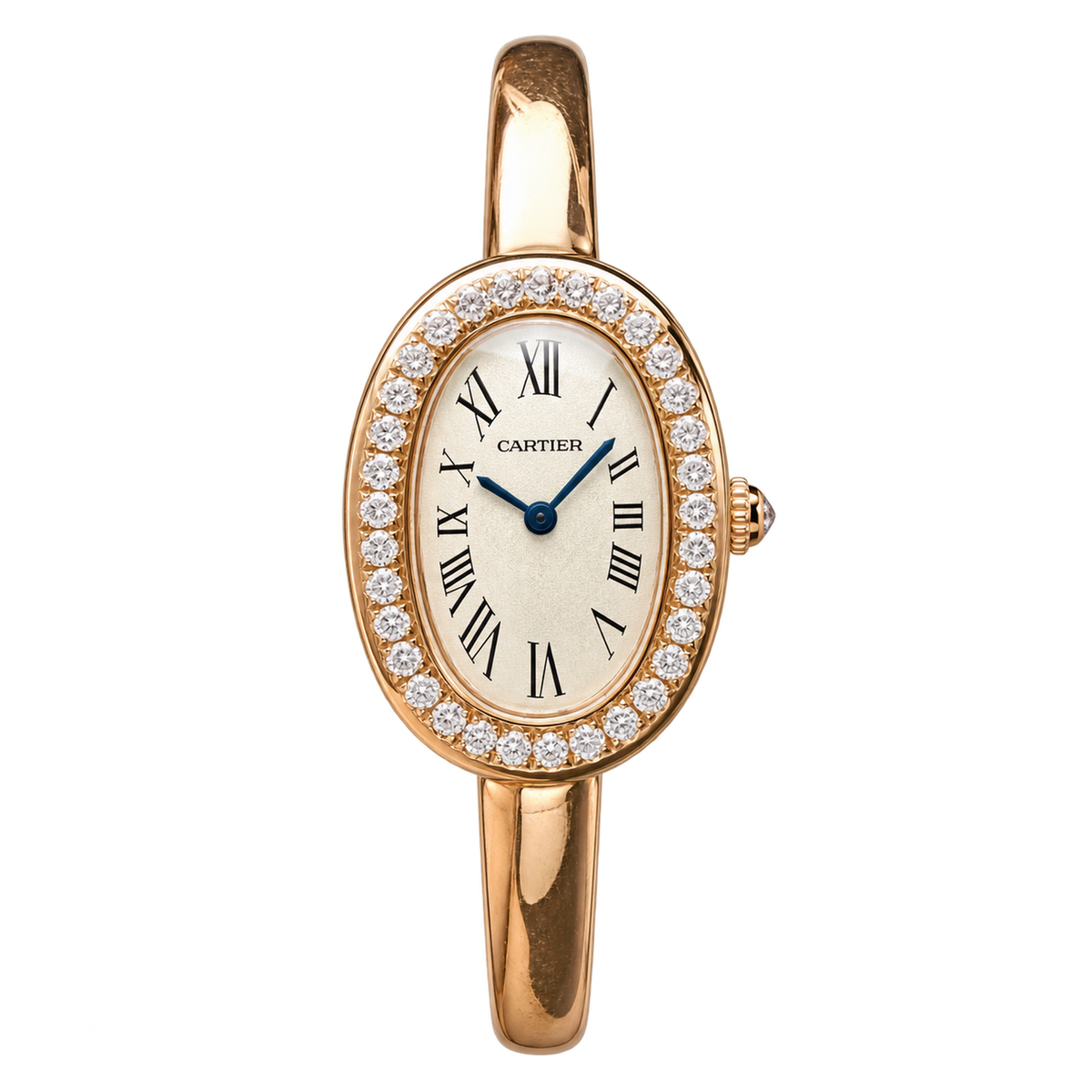 Cartier Baignoire — 18K Rose Gold, Diamond Bezel & Rose Gold Bangle