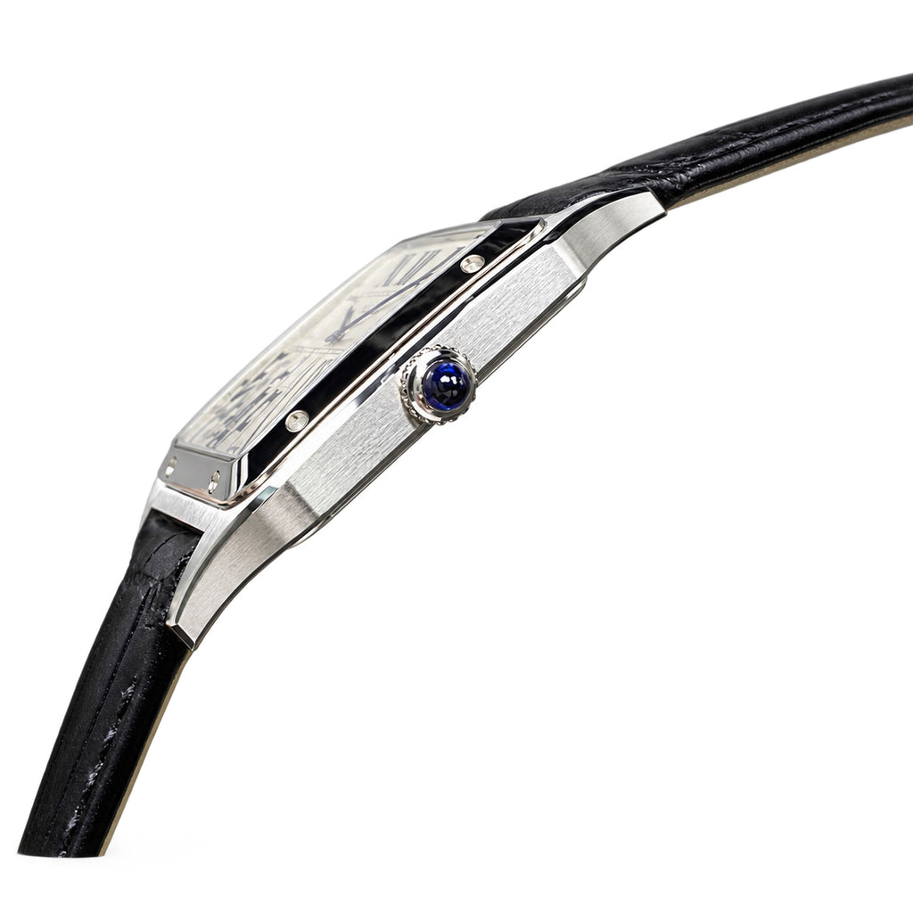 Cartier Santos-Dumont — Stainless Steel, Silver Dial & Black Alligator Strap, Large