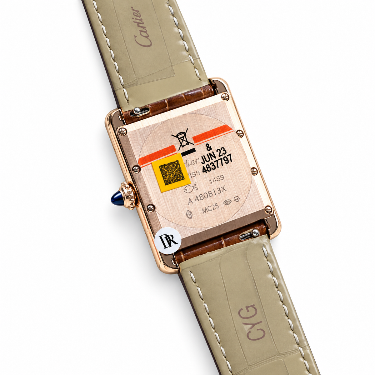 Cartier Tank Must Large — 18K Rose Gold, White Dial, Roman Numerals & Brown Alligator Strap, Women