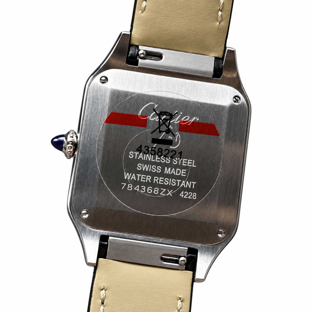 Cartier Santos-Dumont Large Steel Silver Dial Manual Black Strap Watch – KDY
