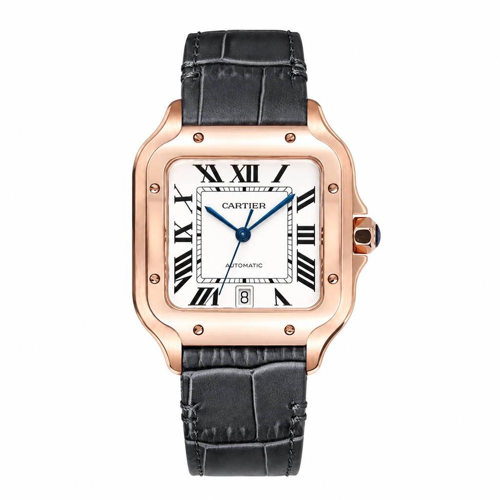 Cartier Santos de Cartier Automatic — 18K Rose Gold, White Dial & Black Alligator Strap