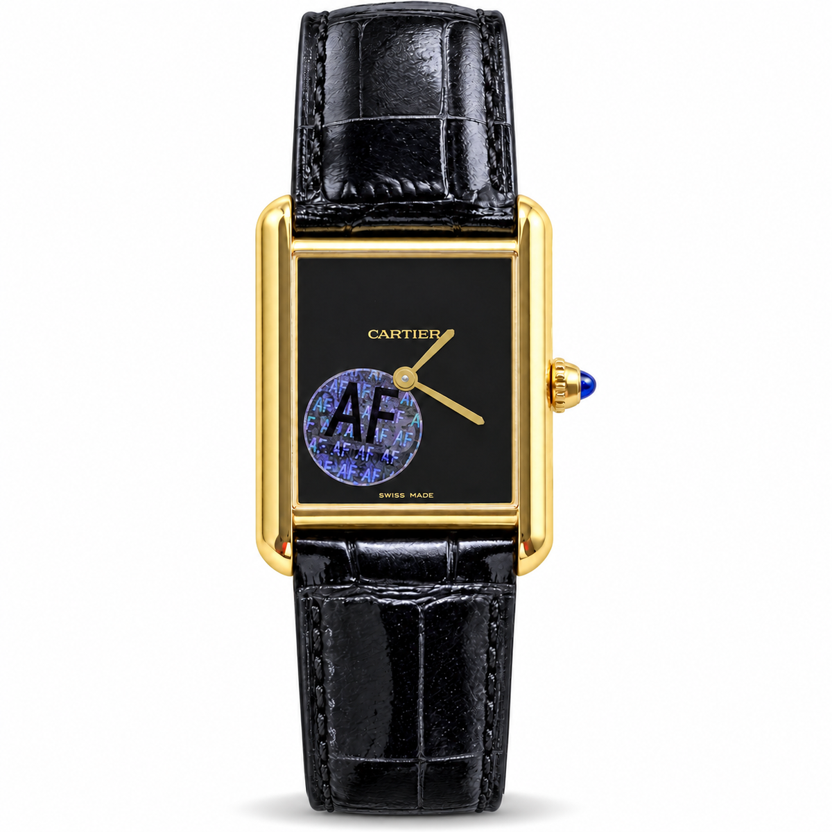 Cartier Tank Must × Alec Monopoly — Yellow Gold, Black Onyx Dial & Black Strap