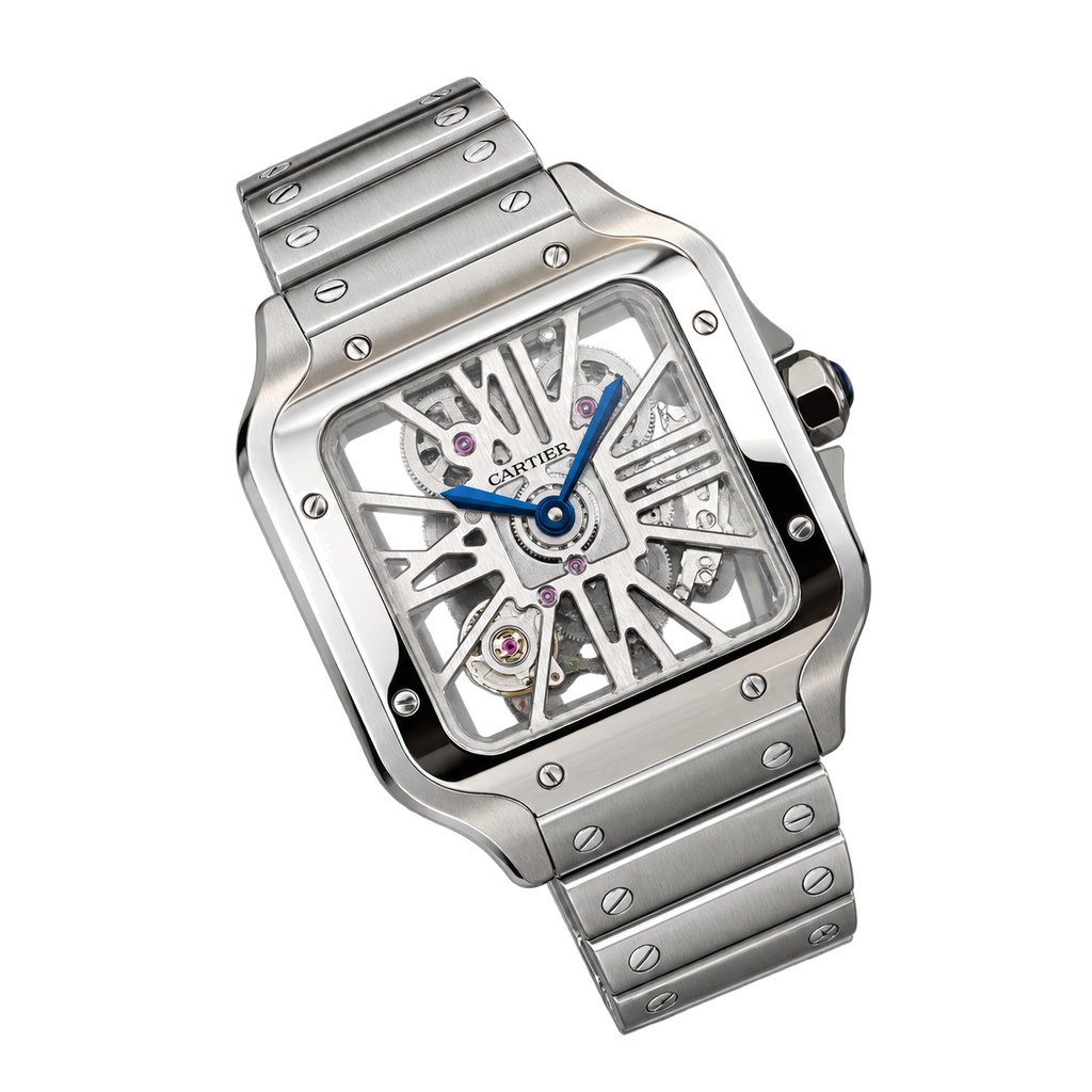 Cartier Santos Skeleton Blue Hands Steel Bracelet Watch – KDY