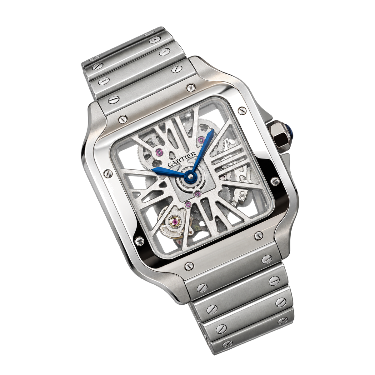 Cartier Santos Skeleton Blue Hands Steel Bracelet Watch – KDY