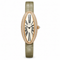 Cartier Baignoire Allongée — 18K Rose Gold, Diamond Bezel, White Dial & Olive Alligator Strap, Women