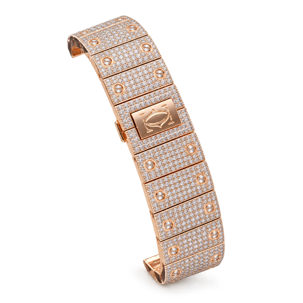 Cartier Santos Large Skeleton — 18K Rose Gold, Full Diamond Case & Bracelet, Skeleton Dial, Automatic