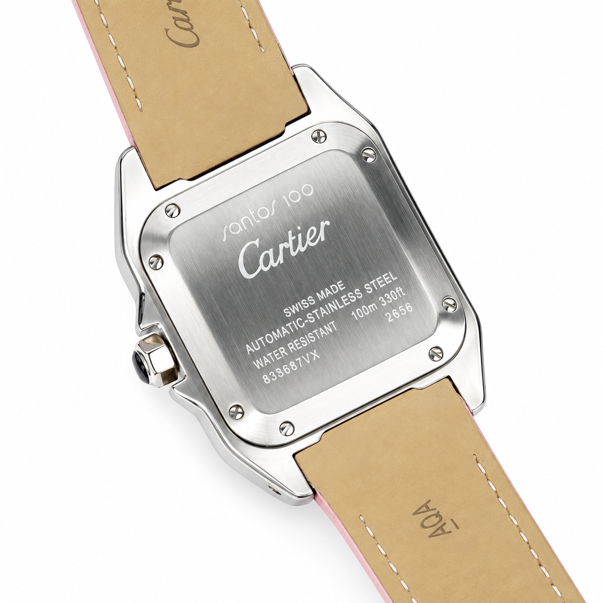 Cartier Santos de Cartier Automatic — Steel, White Dial & Pink Alligator Strap