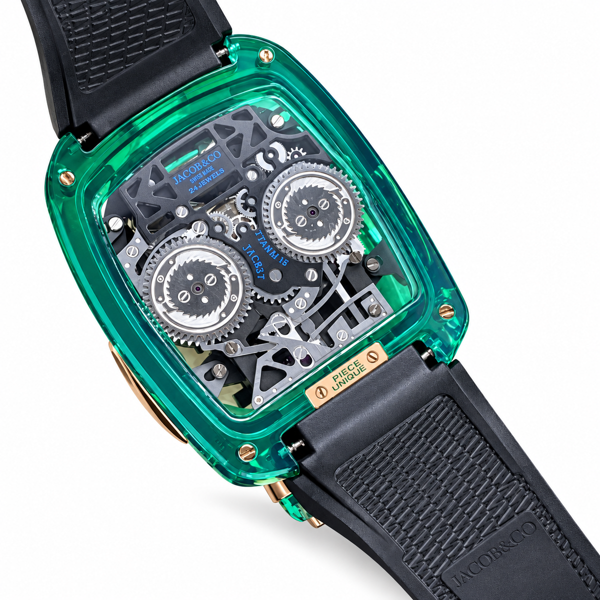 Jacob & Co. x Bugatti Twin Turbo Furious Green Sapphire Tourbillon Engine Rose Gold Watch