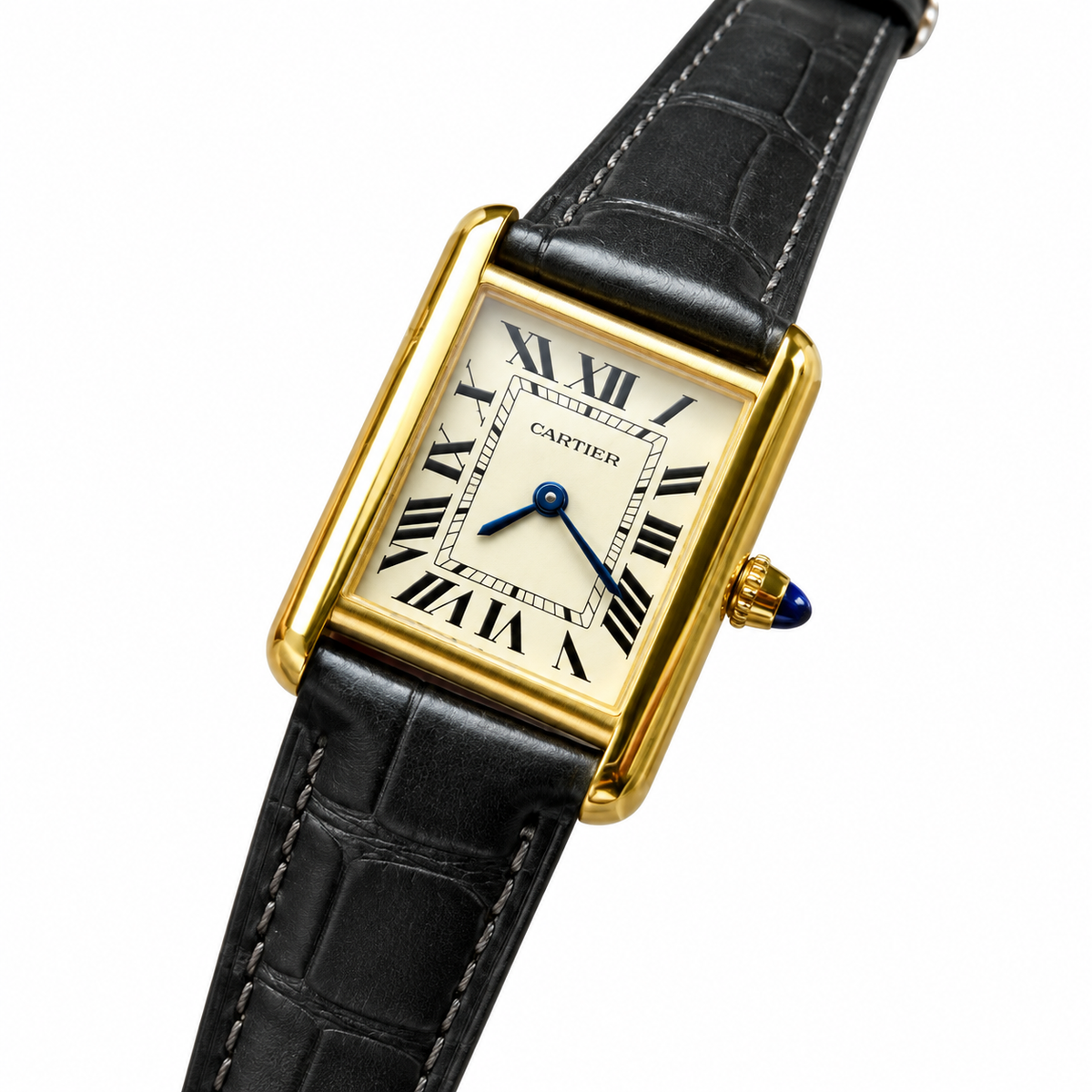 Cartier Tank Louis Cartier Small — 18K Yellow Gold, Cream Dial, Roman Numerals & Black Alligator Strap, Women