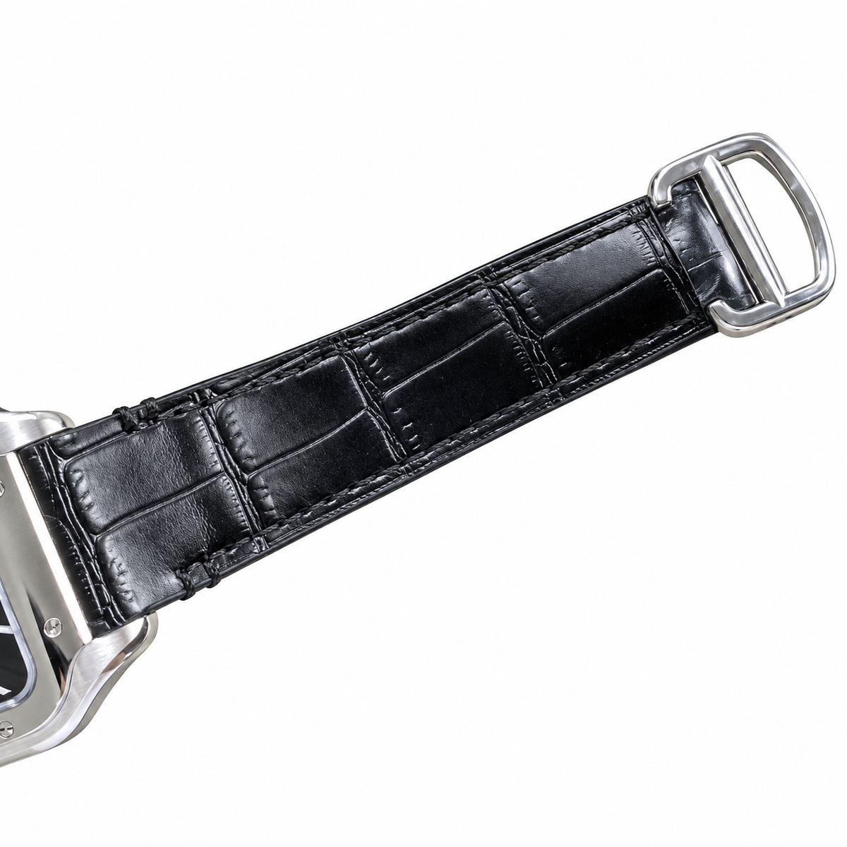 Cartier Santos de Cartier Large — Steel, Black Dial, Roman Numerals, Date & Black Alligator Strap, Automatic