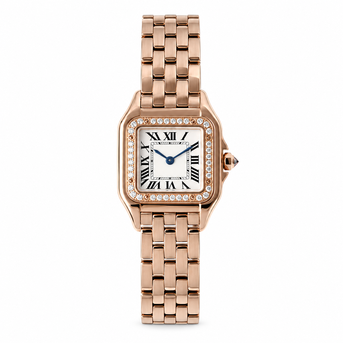 Cartier Panthère Small — 18K Rose Gold, Diamond Bezel, White Dial & Rose Gold Panthère Bracelet, Women