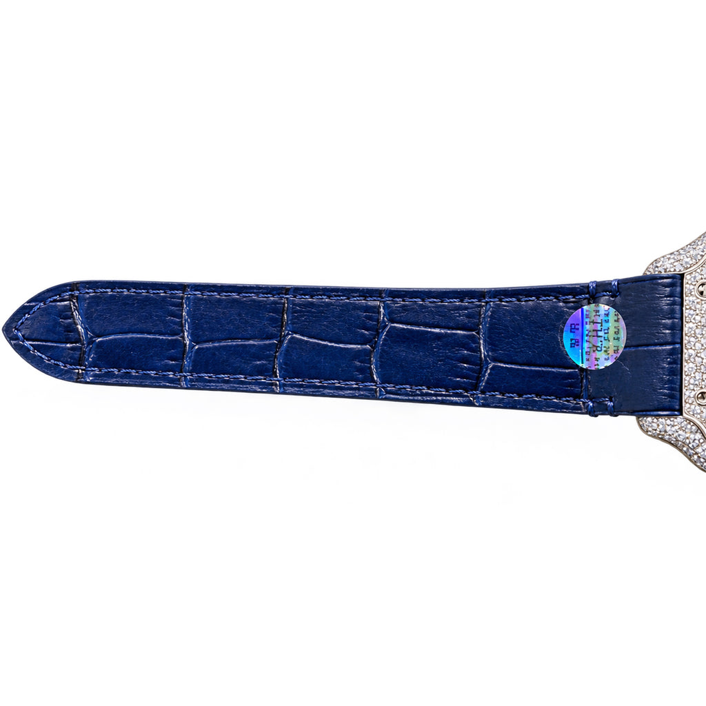 Cartier Santos Diamond Pave Blue Dial Leather Watch