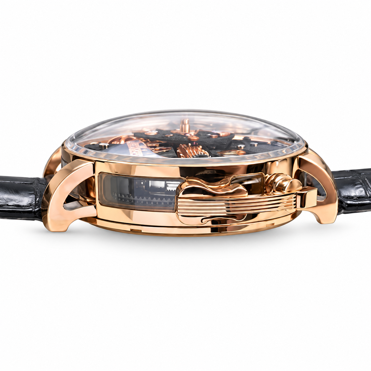 Jacob & Co. Godfather Minute Repeater Rose Gold Skeleton Black Leather Watch