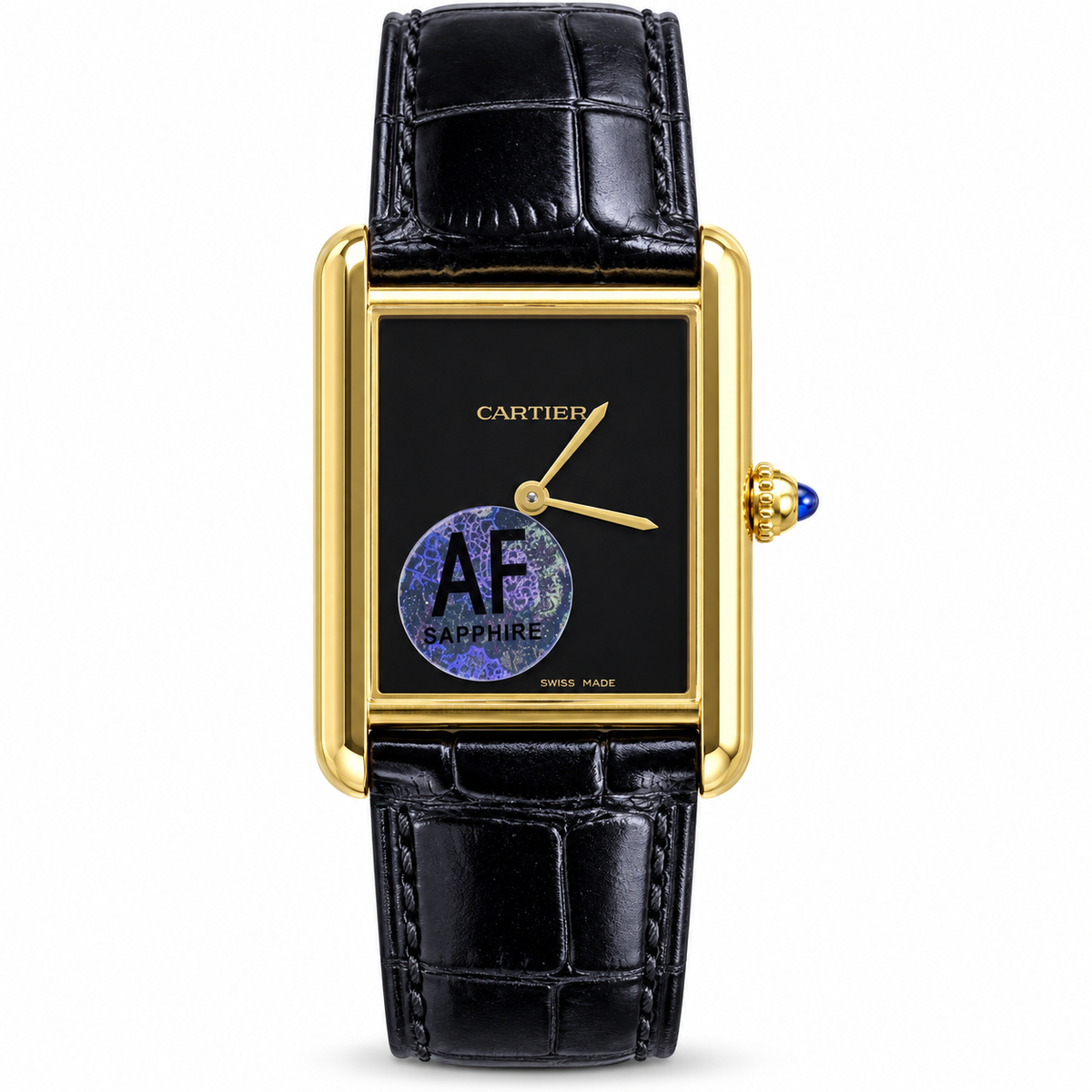 Cartier Tank Must × Alec Monopoly — Yellow Gold, Black Onyx Dial & Black Strap