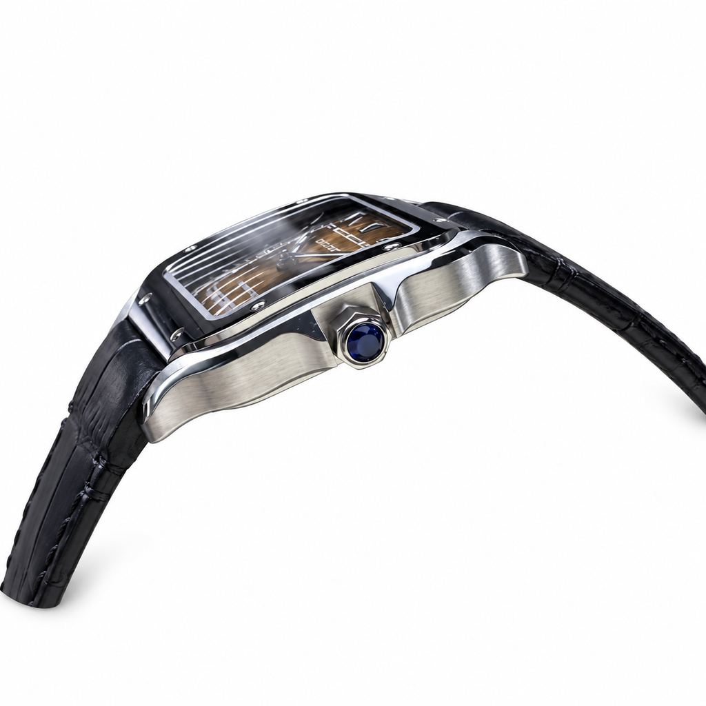 Cartier Santos-Dumont — Steel, Brown Gradient Dial, Roman Numerals & Black Alligator Strap, Quartz