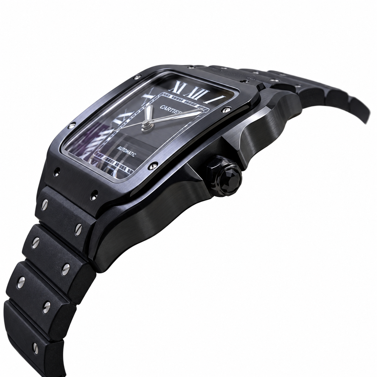 Cartier Santos de Cartier Automatic — Full Black ADLC, Black Dial & Rubber Strap