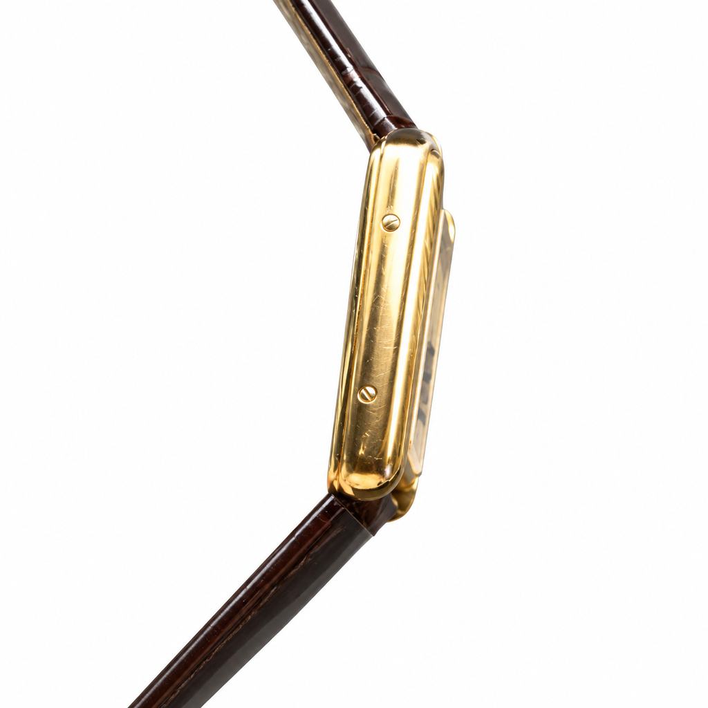 Cartier Tank Louis Cartier Large — 18K Yellow Gold, Silver Dial, Roman Numerals & Dark Brown Alligator Strap, Women