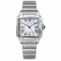 Cartier Santos White Dial Blue Hands Stainless Steel Bracelet Watch