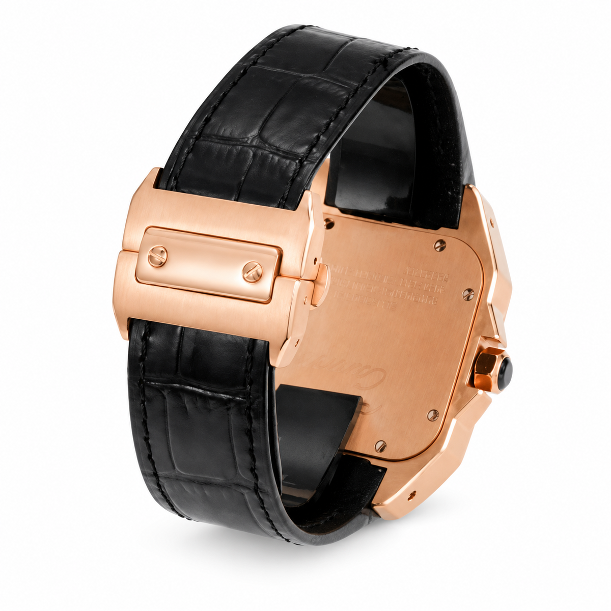 Cartier Santos de Cartier Automatic — 18K Rose Gold, Full Diamond Bezel & Black Strap
