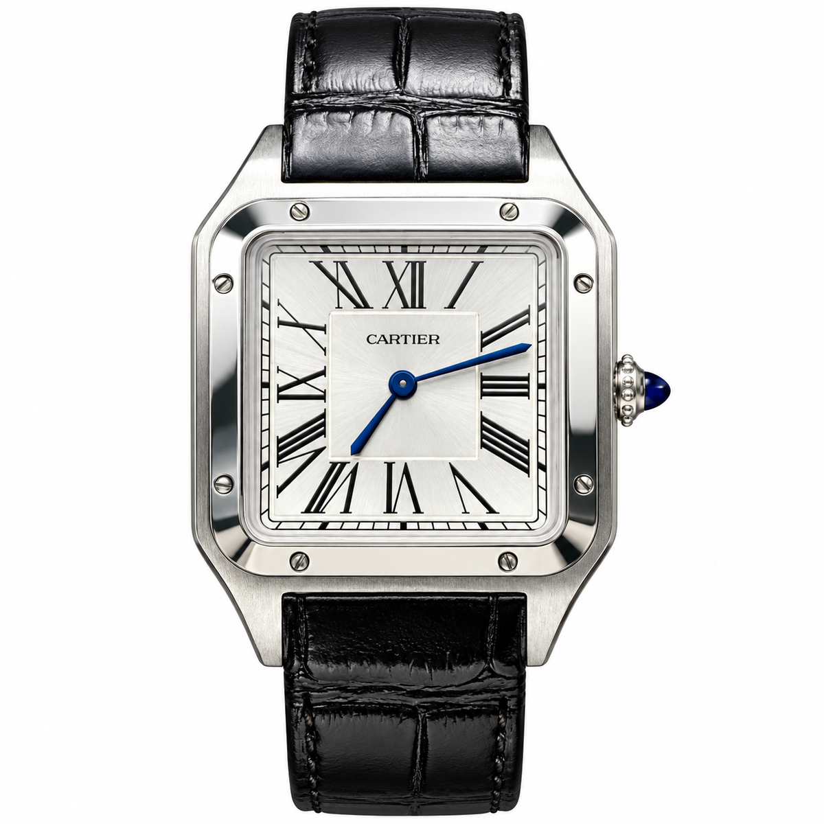 Cartier Santos-Dumont Steel White Dial Black Strap Watch – KDY