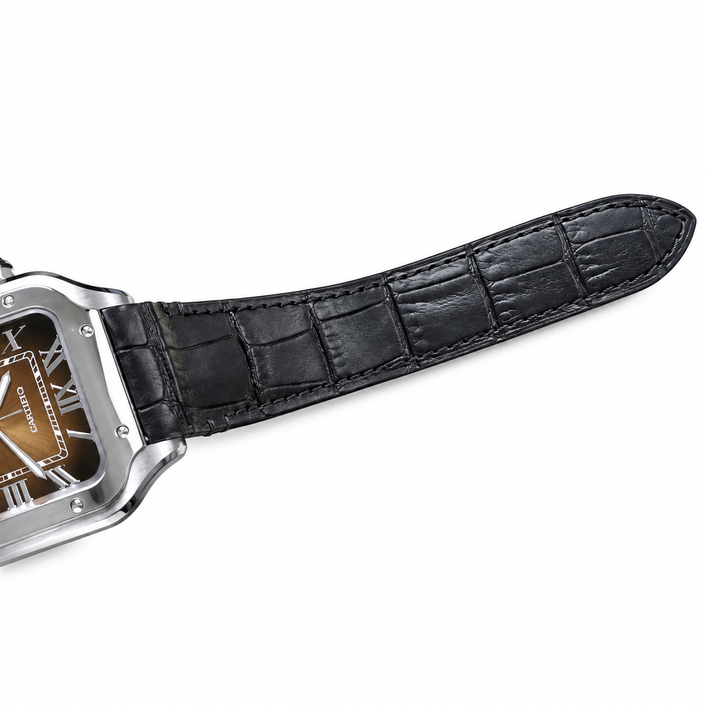Cartier Santos Large — Steel, Brown Gradient Dial, Roman Numerals, Date & Black Alligator Strap, Automatic