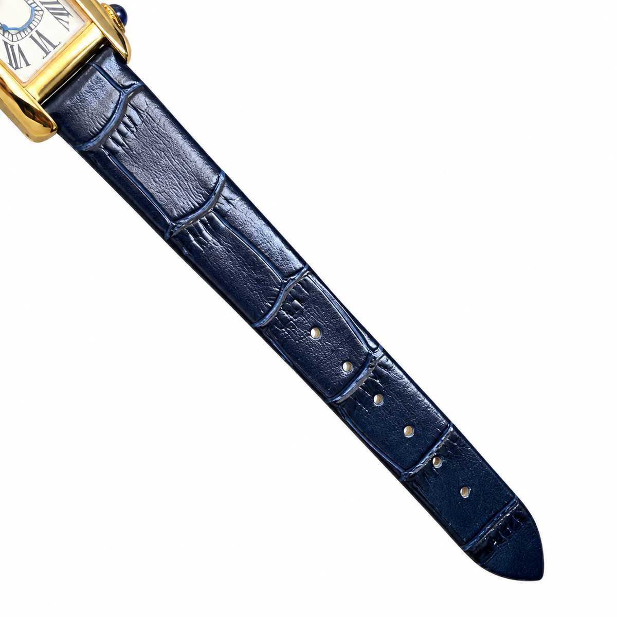 Cartier Tank Américaine — 18K Yellow Gold, Silver Dial & Navy Alligator Strap, Large