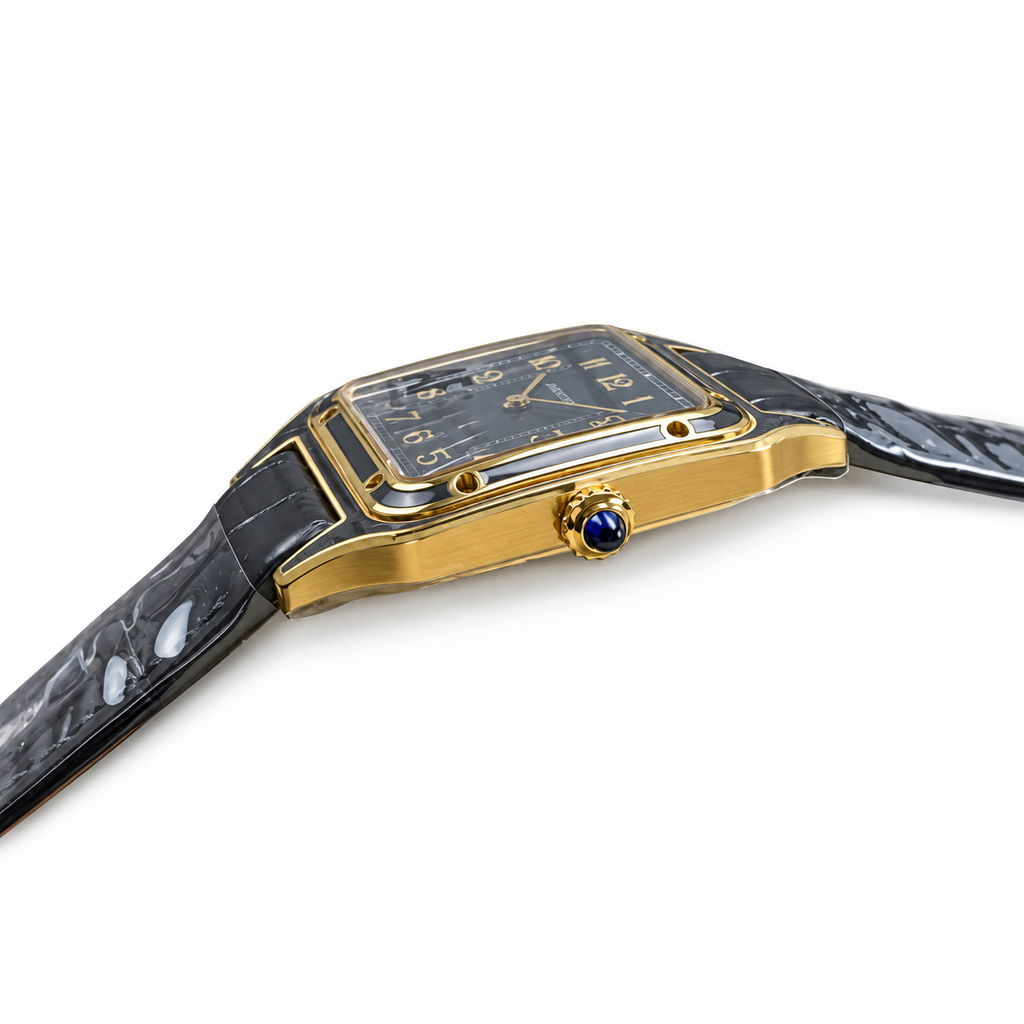 Cartier Santos-Dumont — 18K Yellow Gold, Grey Dial, Arabic Numerals & Grey Alligator Strap