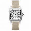 Cartier Santos-Dumont Small — Steel, White Dial, Roman Numerals & Beige Alligator Strap, Women