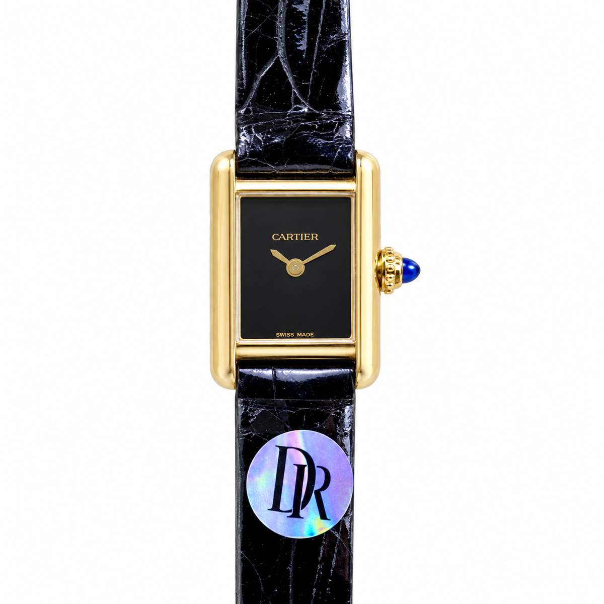 Cartier Tank Must Large — Yellow Gold Vermeil, Black Lacquer Dial & Black Alligator Strap, Quartz