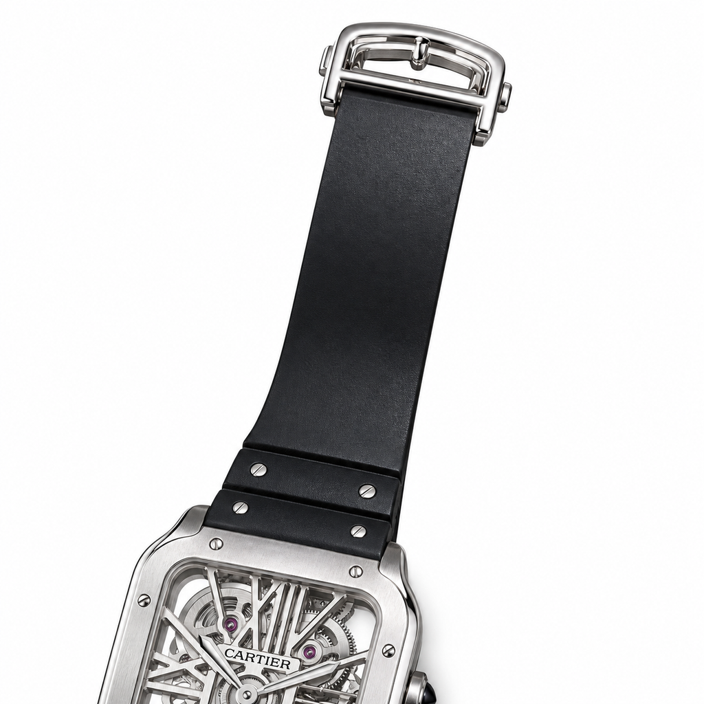 Cartier Santos Skeleton Black ADLC Steel Rubber Strap Watch – KDY