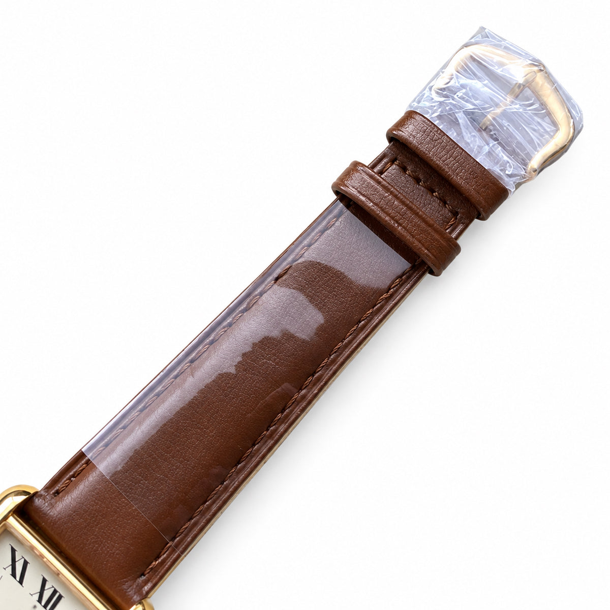 Cartier Tank Solo — 18K Yellow Gold, Ivory Dial, Date & Brown Leather Strap, Large