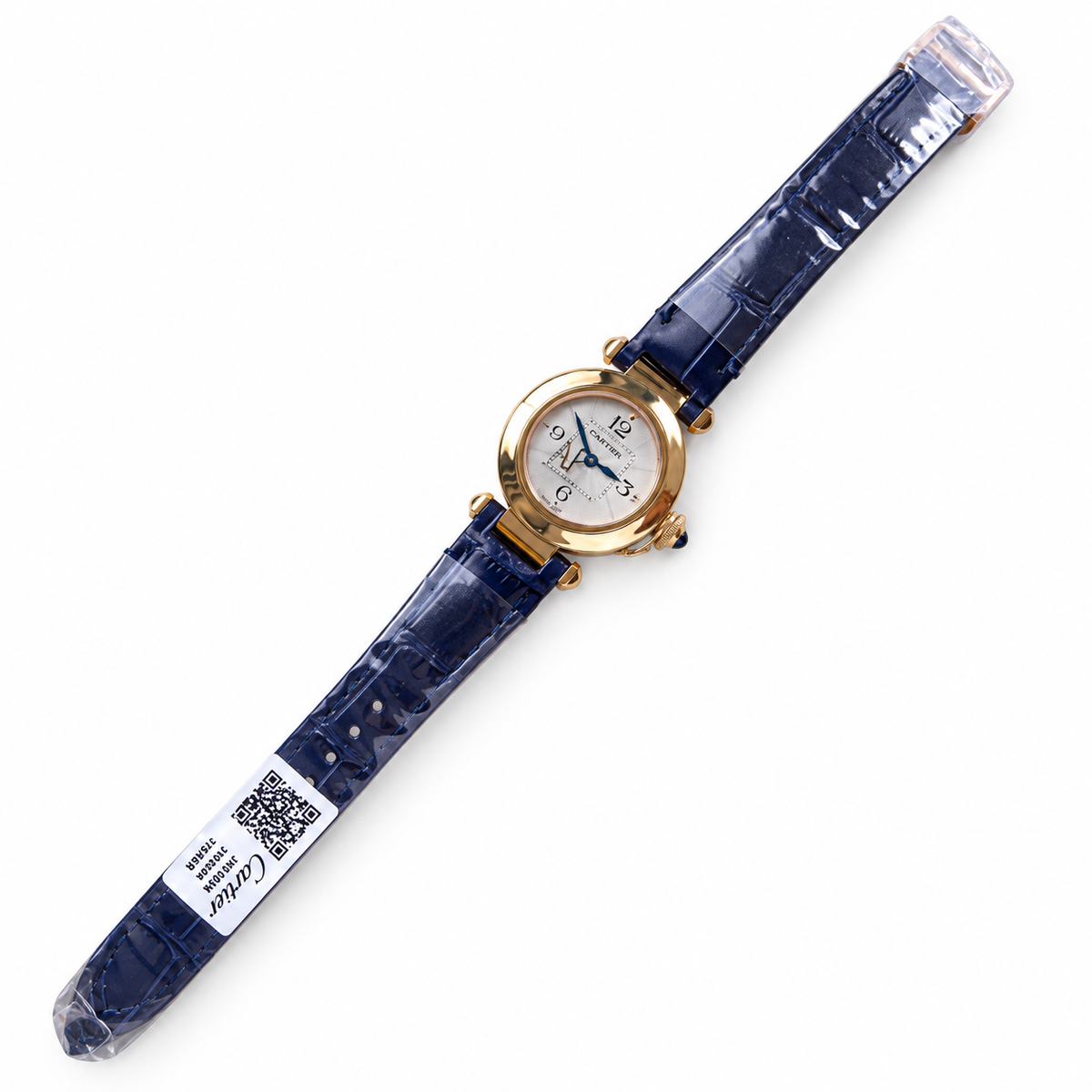Cartier Pasha de Cartier 30mm — 18K Rose Gold, White Dial, Arabic Numerals, Date & Blue Alligator Strap, Women