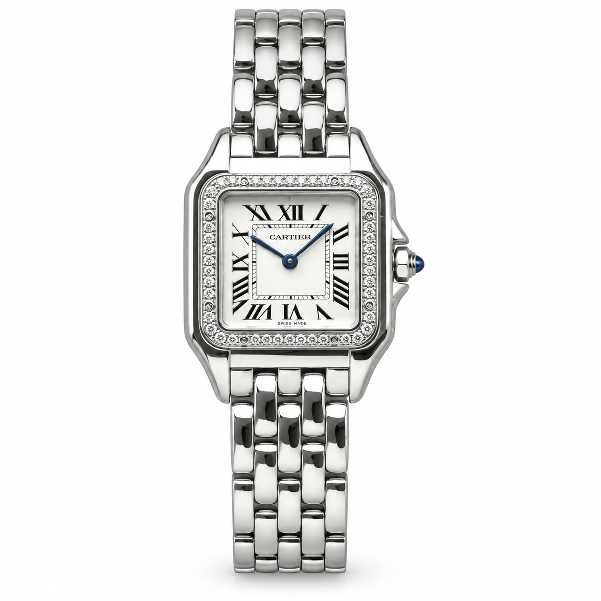 Cartier Panthère de Cartier — Steel Diamond Bezel & White Dial Bracelet Watch