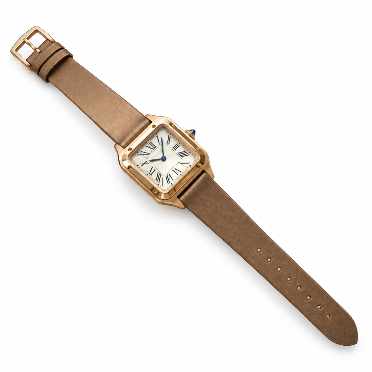 Cartier Santos-Dumont — Rose Gold, Champagne Dial & Taupe Satin Strap