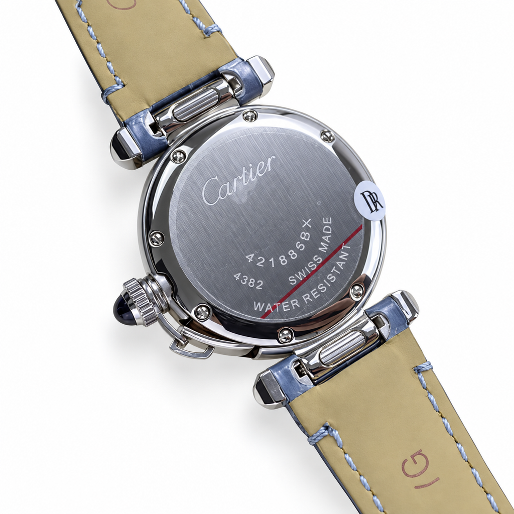 Cartier Pasha de Cartier — Rose Gold Bezel, White Dial & Blue Alligator Strap